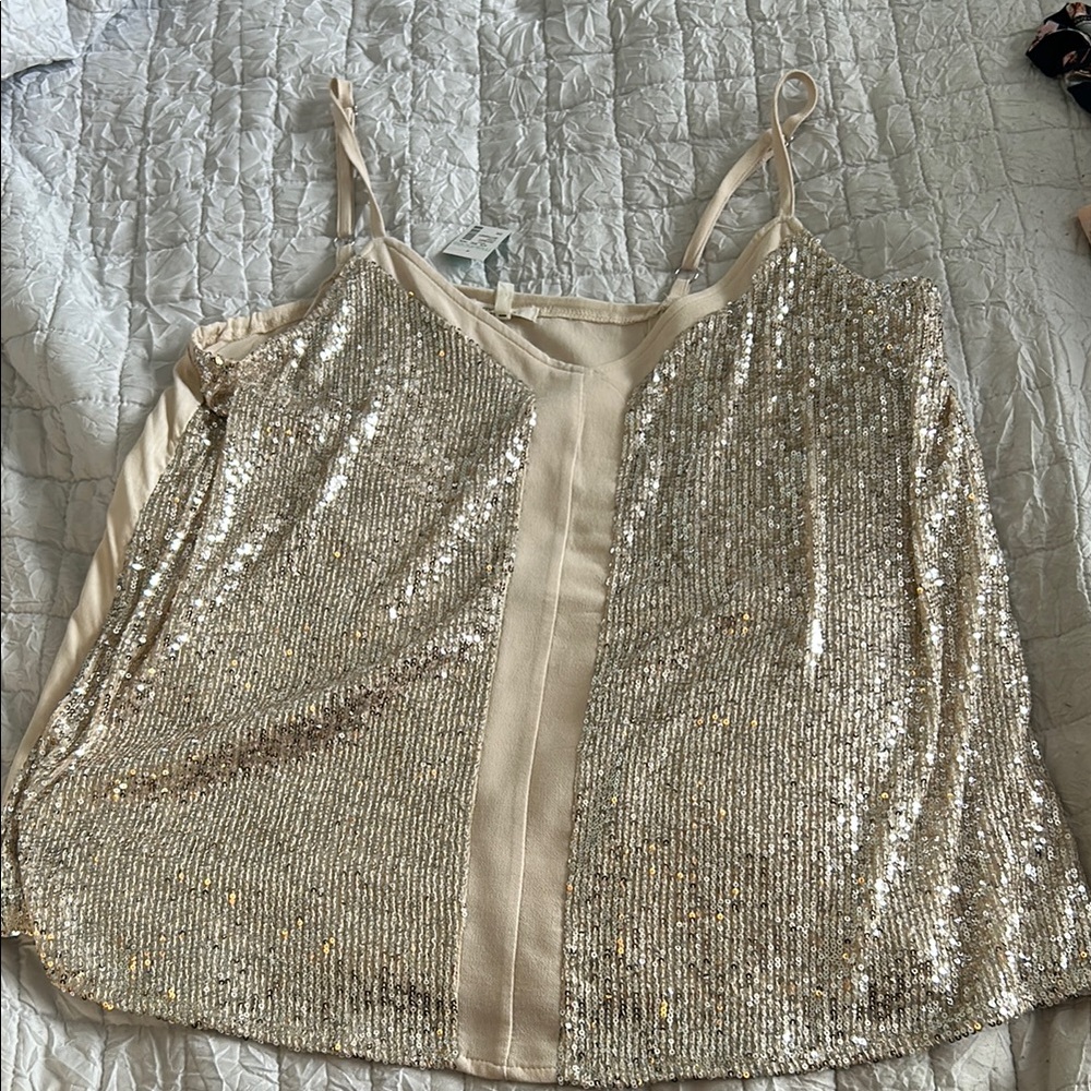 NWT Maurices Gold Sequin Camisole with Spaghetti Straps